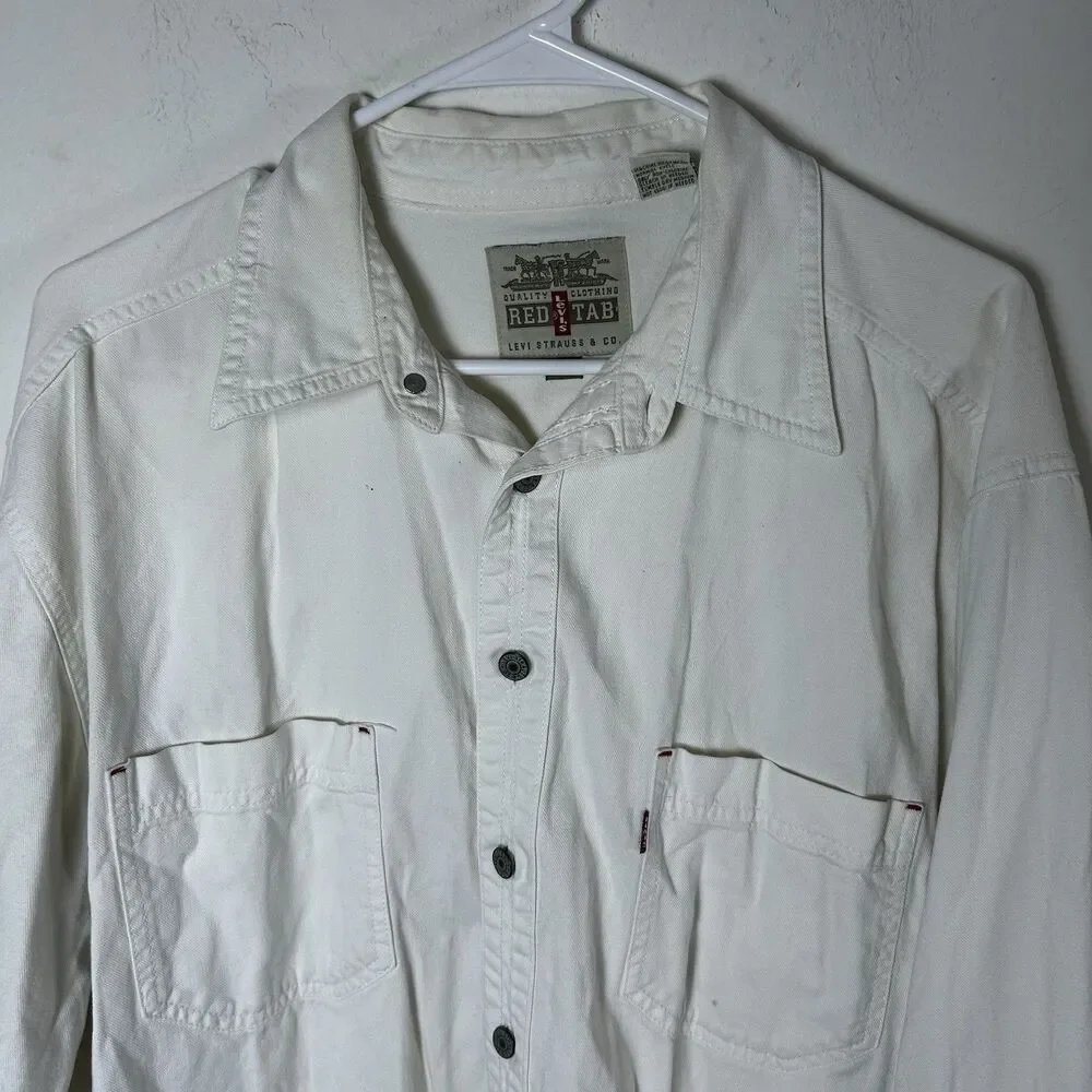 Levi’s Red Tab White Button Front Work Shirt Men’s XL 100% Cotton Long Sleeve
